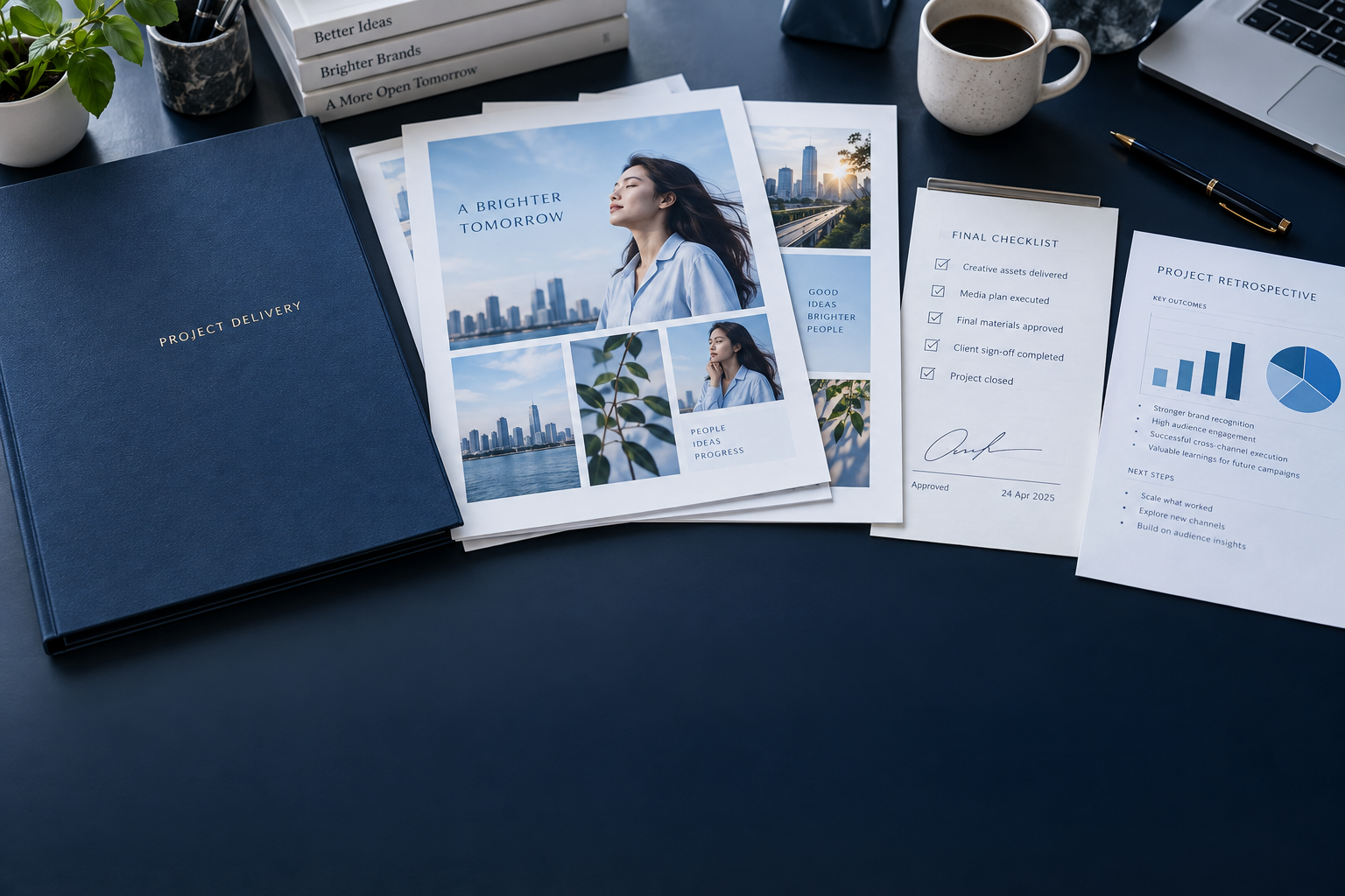 Illustrative project deliverables: advertising assets, an acceptance checklist and a review report